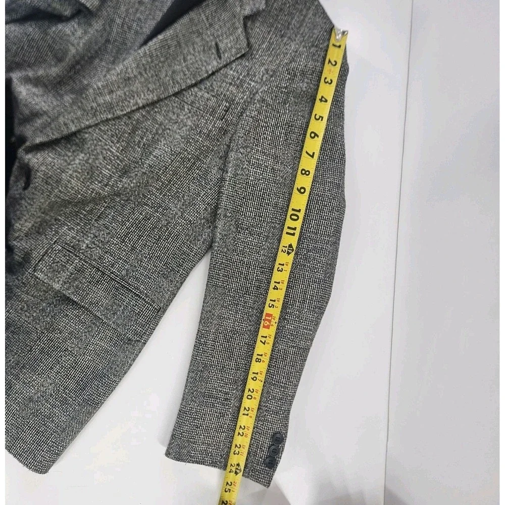 Vtg 90s Haggar Black White Blue Plaid Wool Tweed Sports Coat Blazer Med ~40R USA